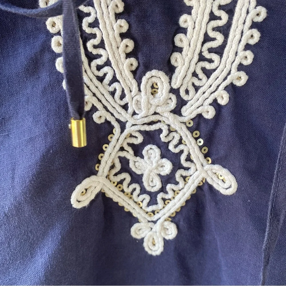 SYMPLE NYC Navy Blue Boho Linen Top - Picture 2 of 11